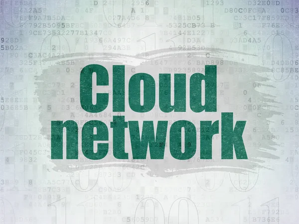 Концепція хмарних обчислень: Хмарна мережа на фоні паперу цифрових даних — стокове фото