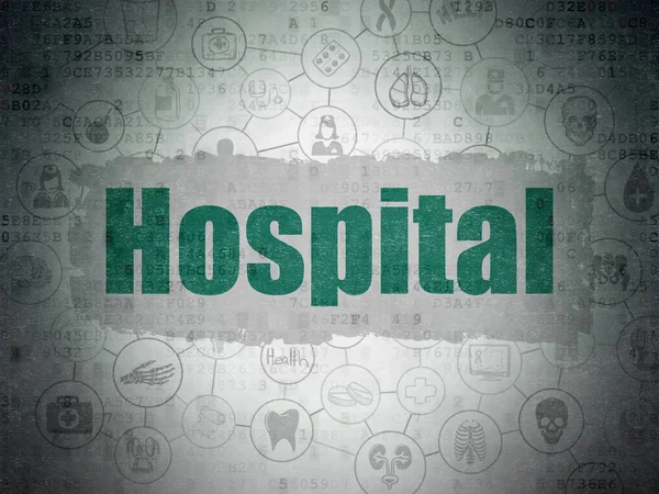 医学概念: デジタル データ用紙の背景に病院 — ストック写真