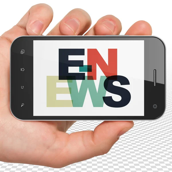 News concept: Hand Holding Smartphone with E-news on  display — Stock Photo, Image