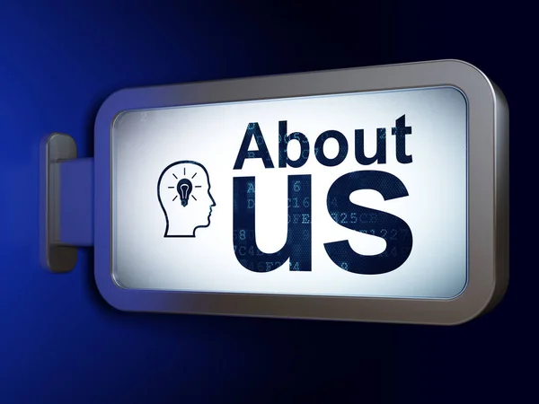 Advertising concept: About Us and Head With Lightbulb on billboard background — Stock Photo, Image