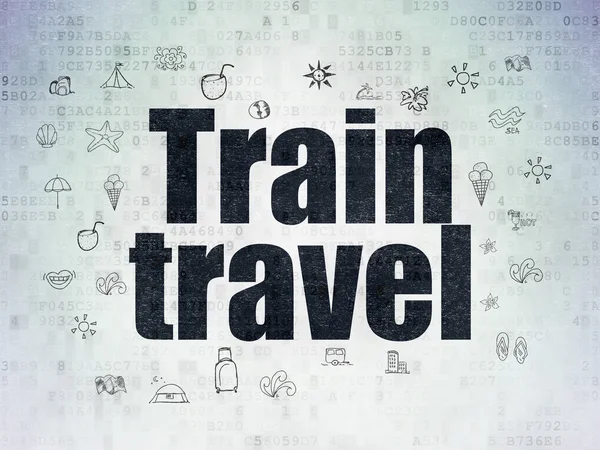 Concepto de viaje: Viaje en tren en el fondo del papel de datos digitales — Foto de Stock