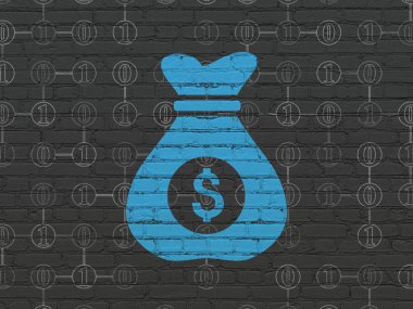 İş kavramı: para çantasını duvar arka plan üzerinde