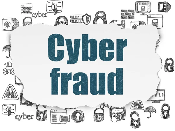 Schutzkonzept: Cyberbetrug auf zerrissenem Papier — Stockfoto
