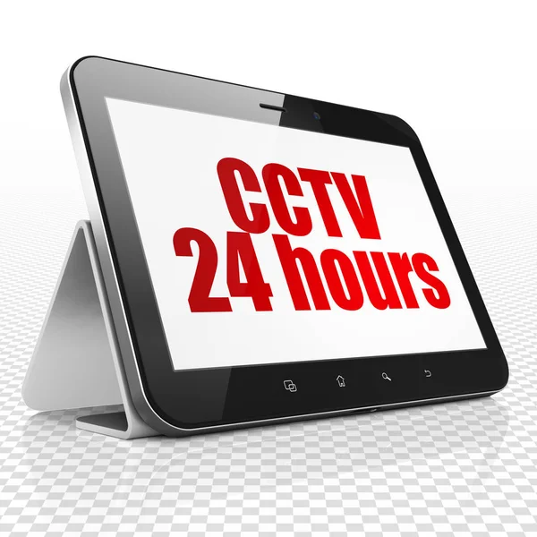 Privacy concept: Tablet Computer with CCTV 24 hours on display — Stock Photo, Image