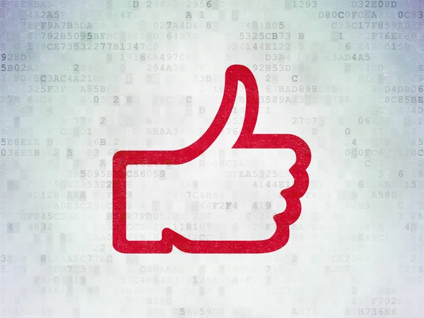 Κοινωνική έννοια μέσων μαζικής ενημέρωσης: Thumb Up on Digital Data Paper background — Φωτογραφία Αρχείου