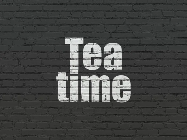 Concepto de tiempo: Tiempo de té en el fondo de la pared — Foto de Stock