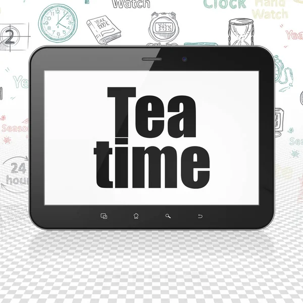 Tijd concept: Tablet PC met Tea Time op display — Stockfoto