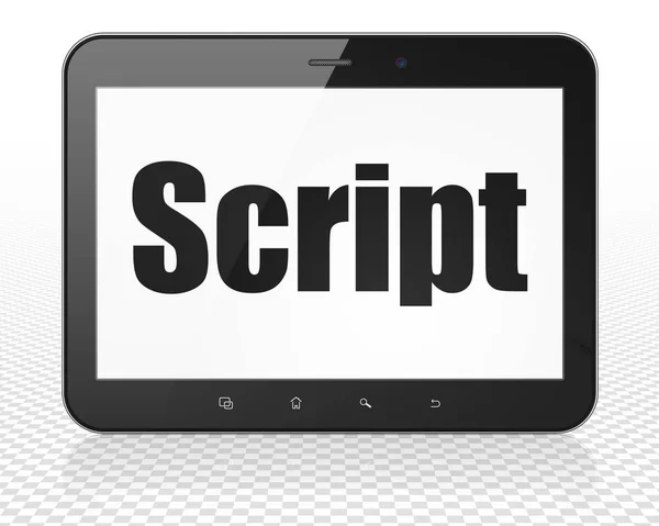 Programmering concept: Tablet Pc-Computer met Script op display — Stockfoto