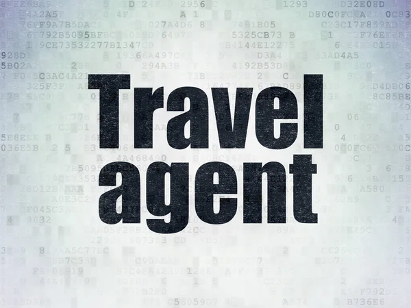 Concepto de turismo: agente de viajes en el fondo del documento de datos digitales — Foto de Stock