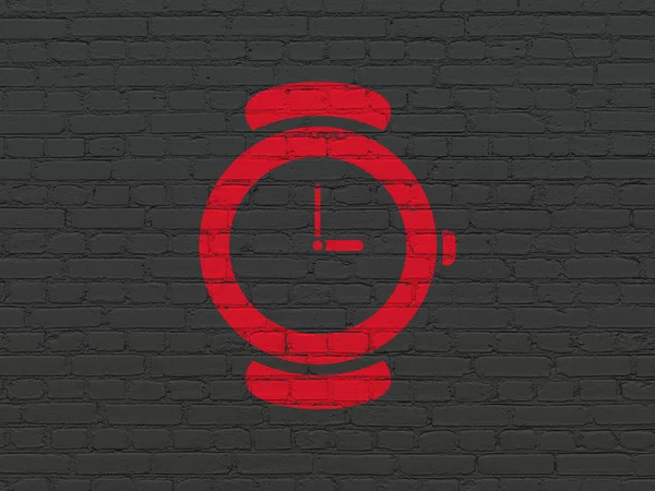Conceito de tempo: Relógio de mão no fundo da parede — Fotografia de Stock
