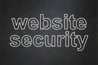 Web Tasarım: Web sitesi güvenlik kara tahta arka plan üzerinde