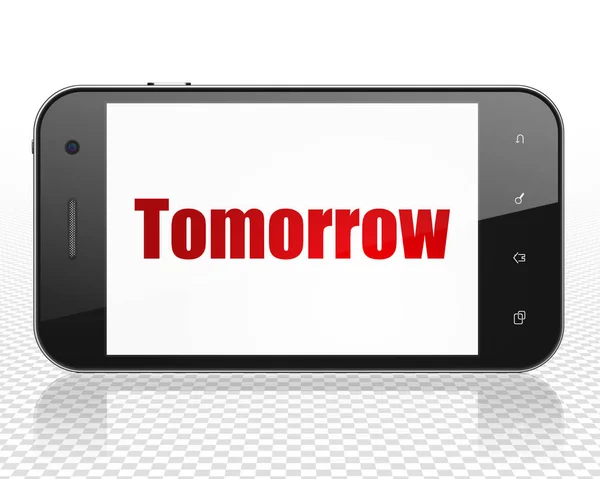 Tidslinje begrepp: Smartphone med imorgon på displayen — Stockfoto