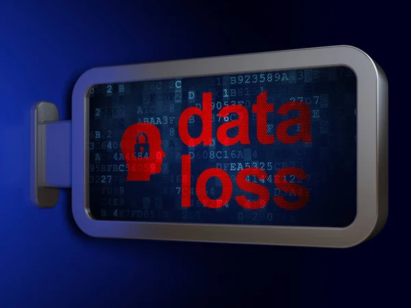 Information concept: Data Loss and Head With Padlock on billboard background