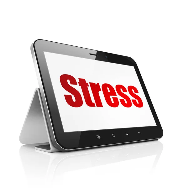 Gezondheid concept: Tablet PC met Stress op het display — Stockfoto