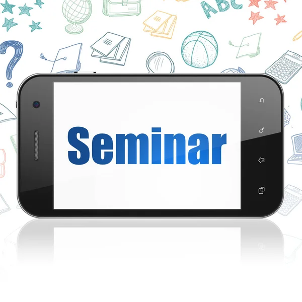 Učební koncept: Smartphone s seminář na displeji — Stock fotografie
