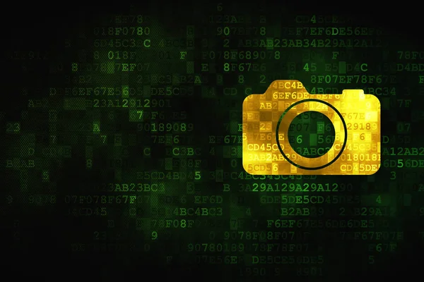 Semester koncept: fotokamera på digital bakgrund — Stockfoto