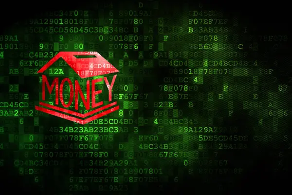 Concept bancaire : Money Box sur fond numérique — Photo