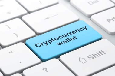 Cryptocurrency kavramı: Cryptocurrency m-cüzdan bilgisayar klavye arka plan üzerinde