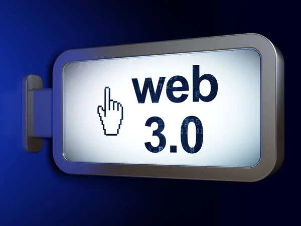 Concept de conception Web : Web 3.0 et curseur de souris sur fond de panneau d'affichage — Photo