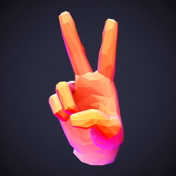 勝利、自由または平和のジェスチャーを示す3D低ポリ人間の手. — ストックベクタ