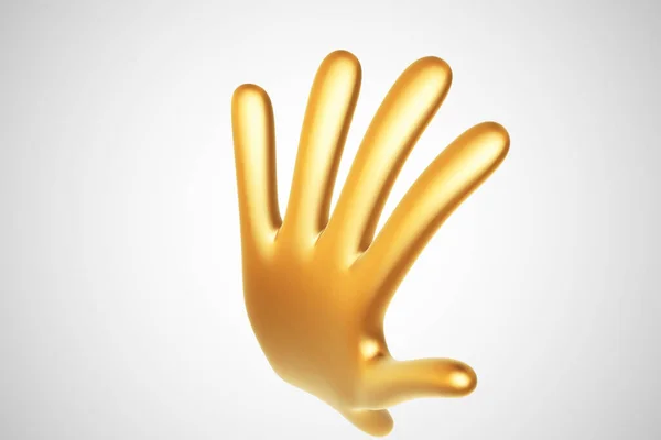 하얀 배경에 붙어 있는 3 차원 황금색 손을 보며 환영의 손짓을 하는 모습. — 스톡 벡터