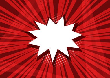 Kırmızı arka planda yarım tonlu nokta gölgesi olan beyaz, boş bir çizgi roman balonu. Vektör