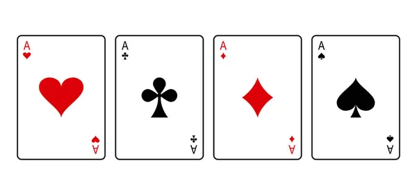 Tarjetas de As. Traje de póquer rojo y negro: corazón, club, diamante y pala. Vector — Archivo Imágenes Vectoriales