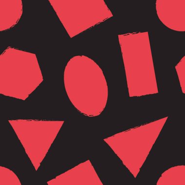 Siyah zemin üzerinde kırmızı farklı grunge şekilleri olan geometrik dikişsiz desen. Vektör