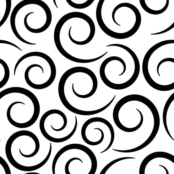 Sömlöst mönster med spiraler, svart och vit design. Vektor — Stock vektor