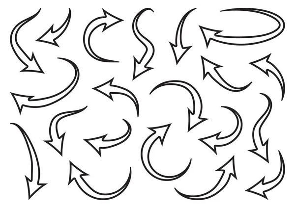 서로 다른 곡선 화살표와 검은 윤곽 디자인의 세트. 벡터 — 스톡 벡터