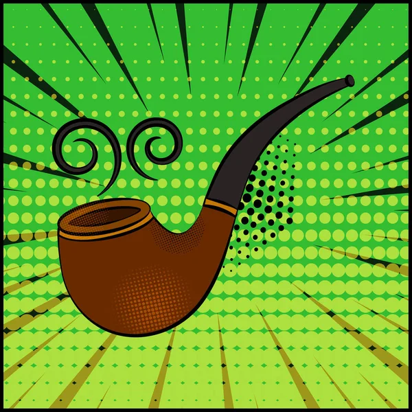 Comic smoking pipe on green background in pop art style. Vector — Stock Vector