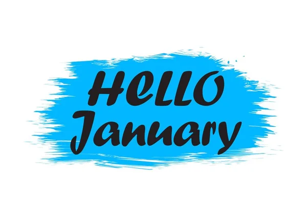 Hallo Januar. Urlaubsbanner, Pinselstrich. Zitat zum Wintergruß. Sprachsatz auf blauem Hintergrund. Vektor — Stockvektor