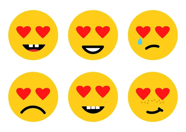 Emoji amor, iconos de la cara sonrisa, diferentes emociones. Vector — Archivo Imágenes Vectoriales