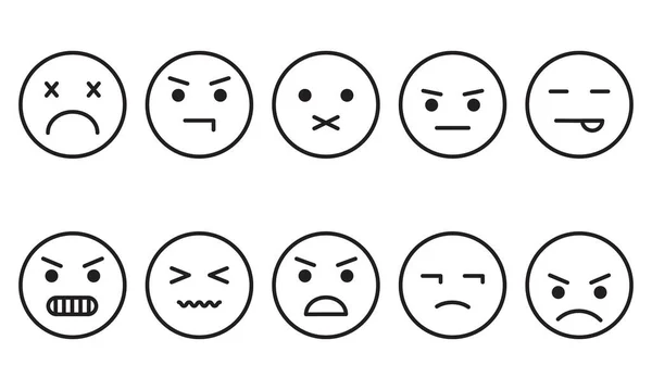 Frustración e ira, diferentes emociones se enfrentan a iconos. Vector — Vector de stock