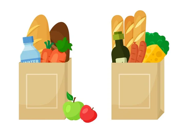 Lebensmittelladen. Papierpackung mit Lebensmitteln. Vektor — Stockvektor