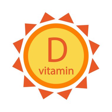D vitamini, beyaz arkaplanda izole edilmiş renkli güneş simgesi, Vektör