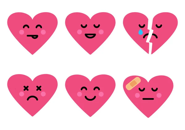 Hearts happy, broken and sad, different emotions. Vector — 스톡 벡터