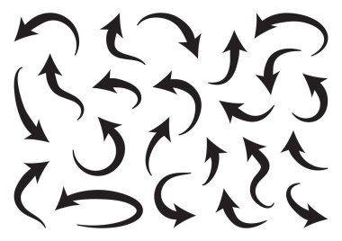 Set of different curve arrows, black icons isolated. Vector clipart