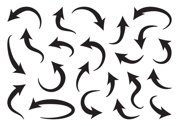 Set of different curve arrows, black icons isolated. Vector — 스톡 벡터