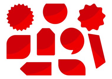 Kırmızı boş etiketler, reklam etiketleri, rozetler. Vektör