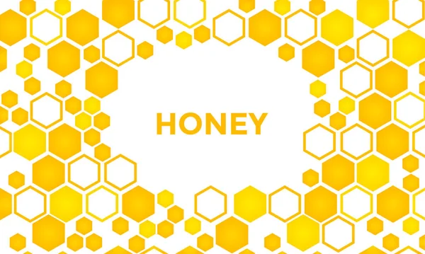 Fond doux miel, motif hexagonal doré. Cadre pour votre texte. Vecteur — Image vectorielle