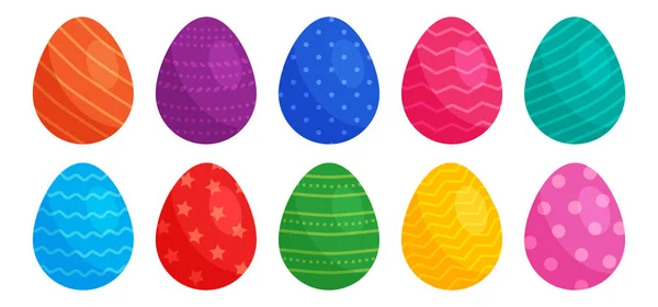 Huevos de Pascua con diferentes colores y patrones aislados sobre fondo blanco. Vector — Vector de stock