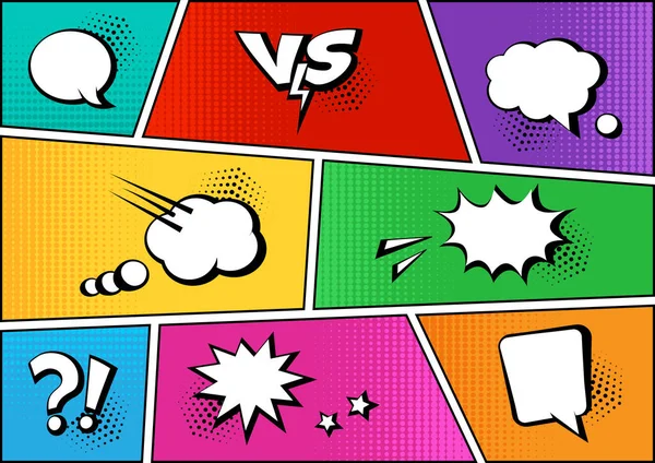 Comic Speech Bubbles Elements Colorful Background Dots Halftone Shadow Vector — Stock Vector