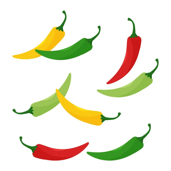 Ζεστές Πιπεριές Τσίλι Λαχανικά Jalapeno Πιπέρι Καγιέν Κόκκινο Πράσινο Κίτρινα — Διανυσματικό Αρχείο