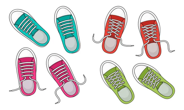 Baskets Mode Colorées Isolées Sur Fond Blanc Vue Dessus Chaussures — Image vectorielle