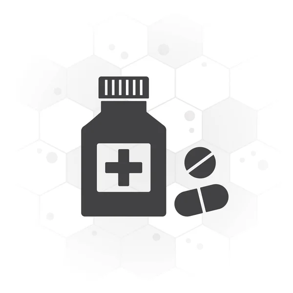 Аптека Бутылка Лекарств Таблетки Лекарство Шестиугольном Фоне Векторная Иллюстрация — стоковый вектор