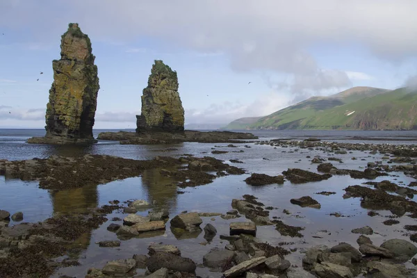 Rocas columnares o kekury durante la marea baja en la costa de la — Foto de Stock