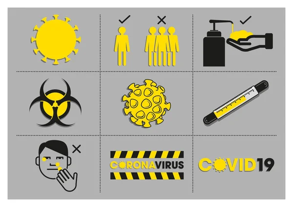 Hastalık, virüs molekülü, güvenlik önlemleri ve önleyici tavsiyeler de dahil olmak üzere çeşitli elementlerin dijital çizimi