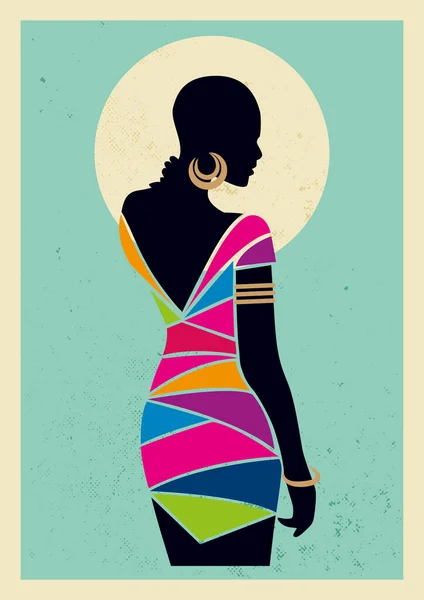 Ilustración Digital Una Silueta Mujer Africana Moderna Con Vestido Color — Vector de stock