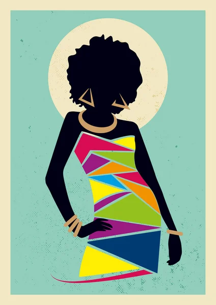 Ψηφιακή Απεικόνιση Μιας Μοντέρνας Αφρικάνικης Γυναικείας Σιλουέτας Φωτεινό Χρωματιστό Φόρεμα — Διανυσματικό Αρχείο